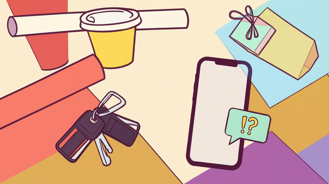 The £15 present problem: why kids' birthday parties create another job for parents Busy parent essentials including phone, car keys, coffee, tote bag, wrapping paper and a birthday card laid out on a table
